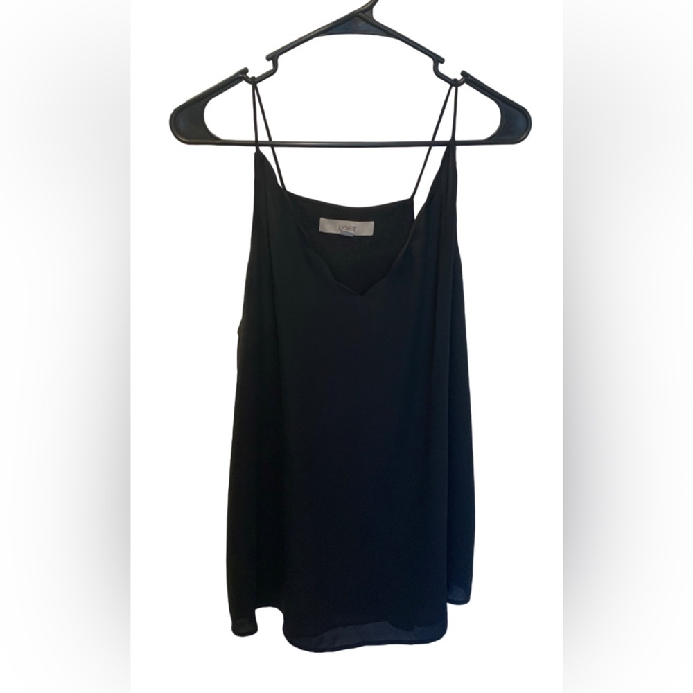 LOFT black scallop neck tank top